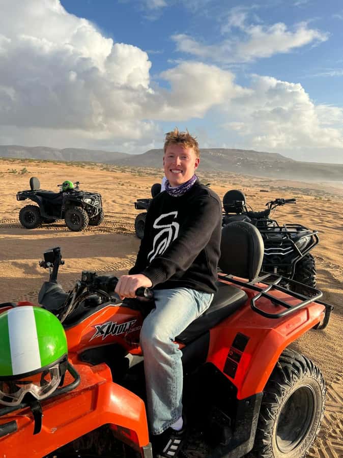 Agadir/Taghazout: Beach Quad Bike & Desert Sandboarding Tour - Sandboarding down the golden dunes