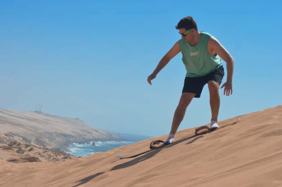 Agadir/Taghazout : Paradise Valley & Sandboarding with Lunch - Sandboarding above the Atlantic at Timlalin