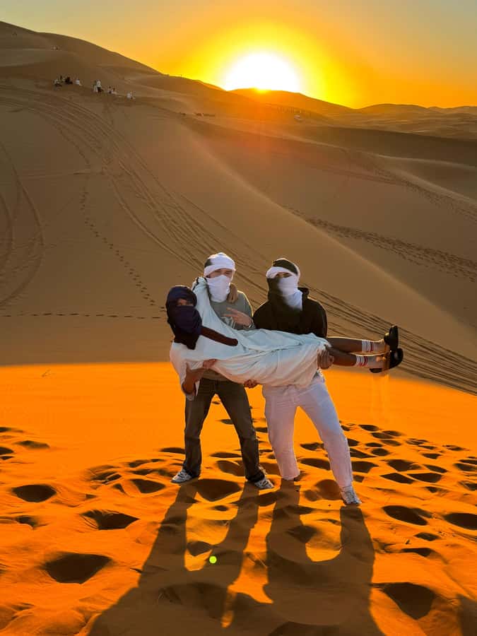 From Marrakech : 2 Days 1 night trip to Fes via Merzouga - Arriving in Merzouga and riding into the dunes