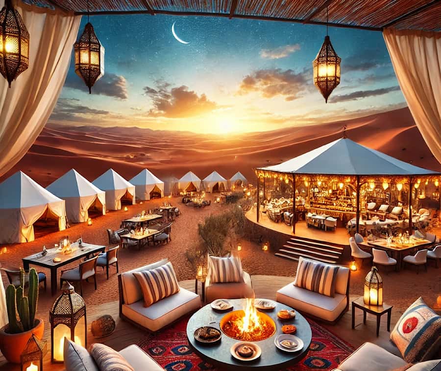 From Marrakech: Agafay Desert Dinner and Optional Camel Ride - Moroccan dinner, Berber music, and the fire show