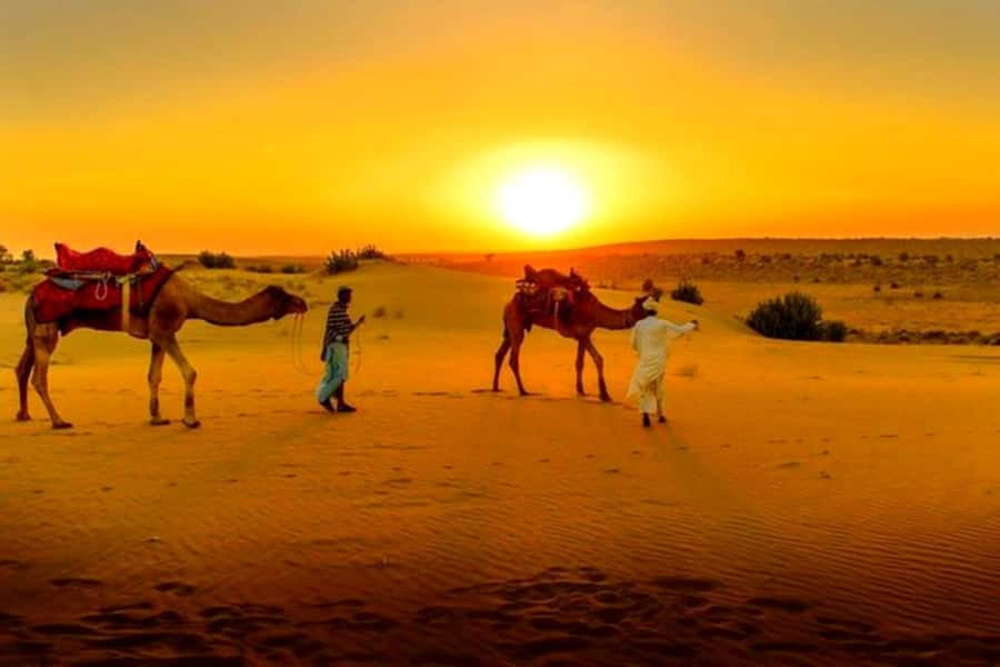 From Marrakech : Agafay Desert Sunset Dinner with Camel Ride - Mint tea and sunset slow the evening down