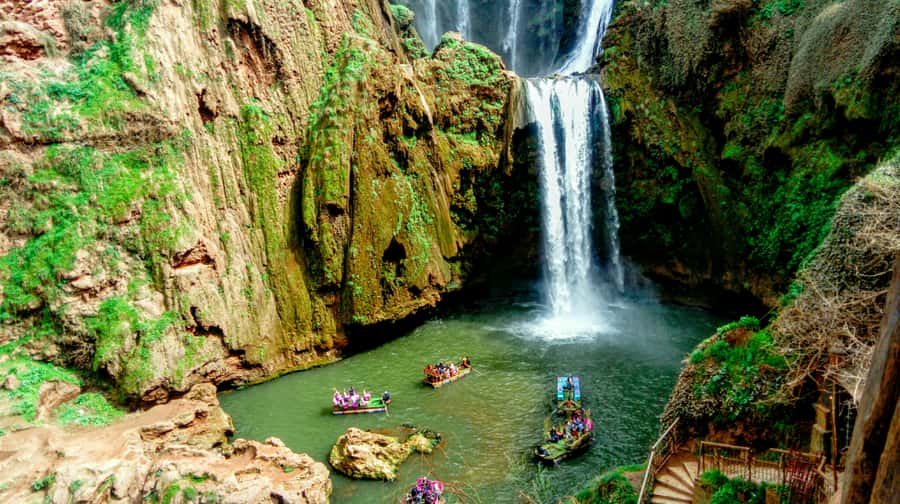 From Marrakech:Ouzoud Waterfalls Day Trip with Boat Tour - The first view of the 110-meter cascades