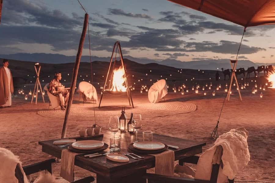 Marrakech: Agafay Desert Quad Bike with Camels & Dinner Show - Camel riding with Atlas Mountain views