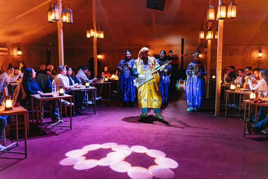 Marrakech: Agafay Desert Retreat, Tent, Dinner, Show & Pool - Berber music, Gnaoua rhythms, and fire performance