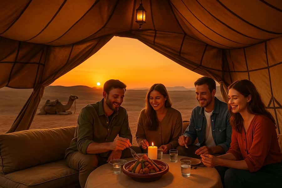 Marrakech: Camel Ride & Sunset Dinner with Fire Show - From Marrakech to the Agafay hills around 4 PM