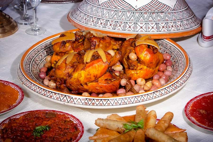Marrakech: Dinner Show at Dar Essalam Restaurant - Moroccan food with a generous first course