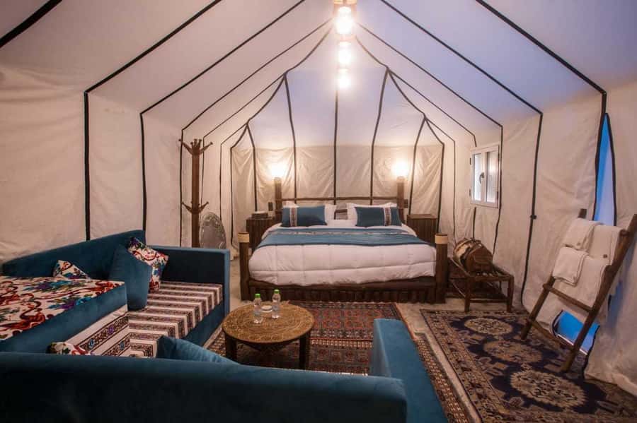 Overnight in Luxury Tent in Desert Camp Erg Chebbi Merzouga - Sunset among the orange dunes